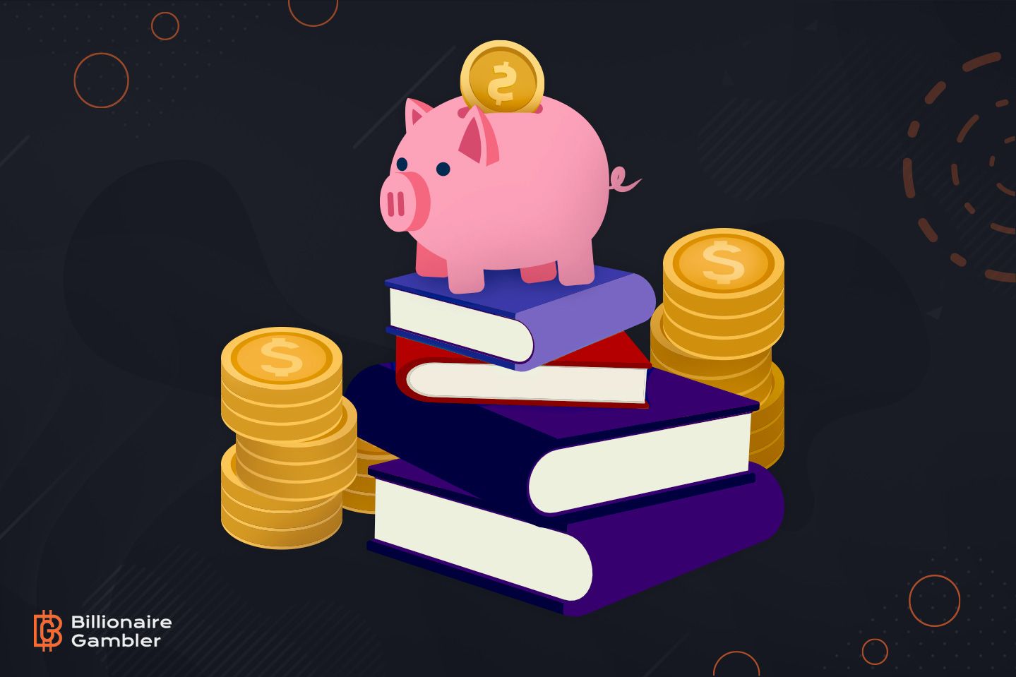 Piggybank sat on books infographic