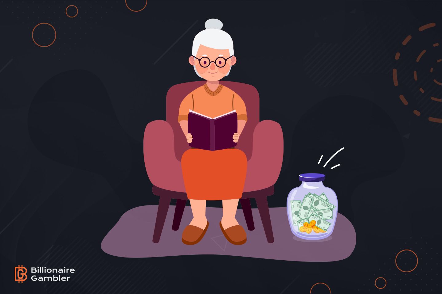 elder woman with retirement savings infographic