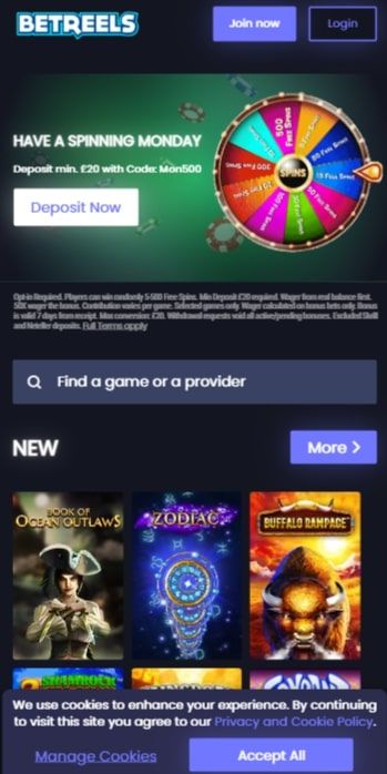 betreels casino mobile preview