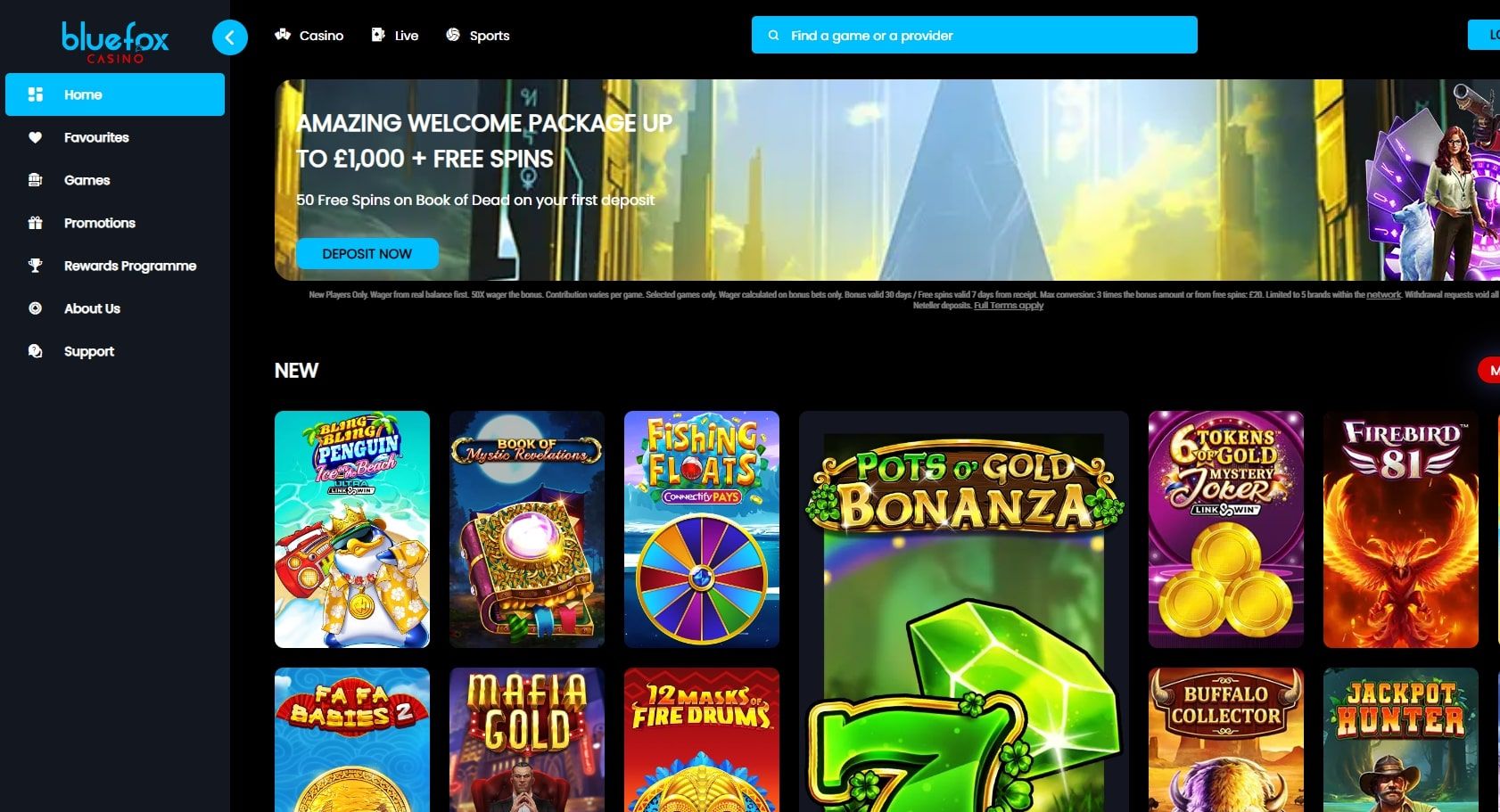 bluefox casino desktop preview