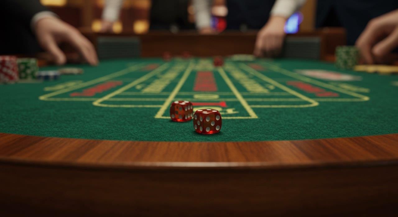 craps table with dice