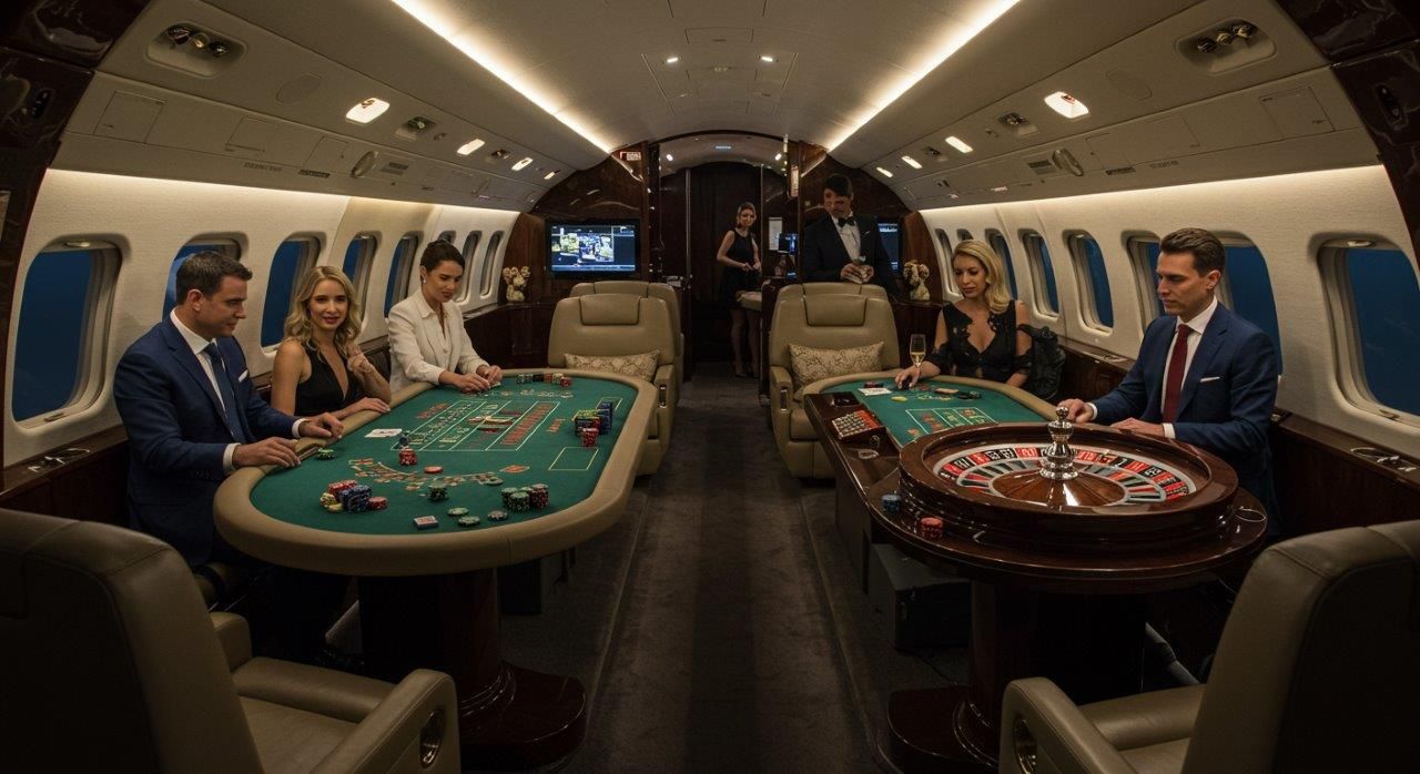 gambling tables on private jet