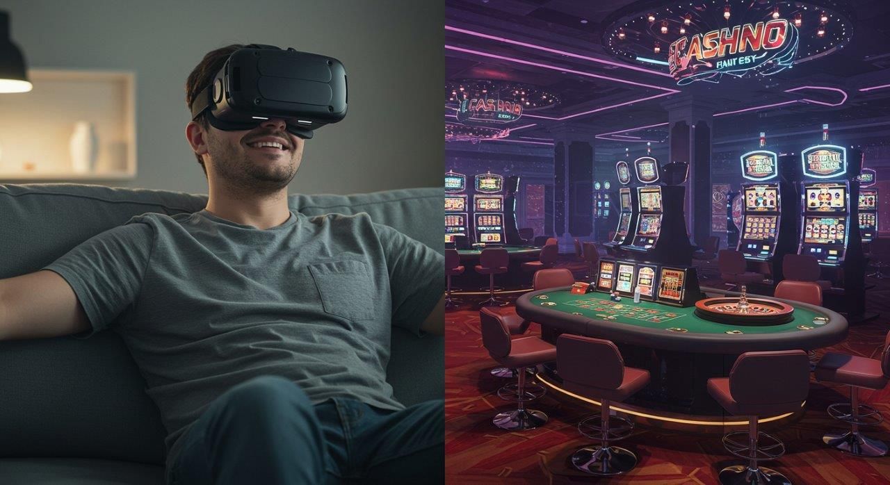 man experiences casino vr from home