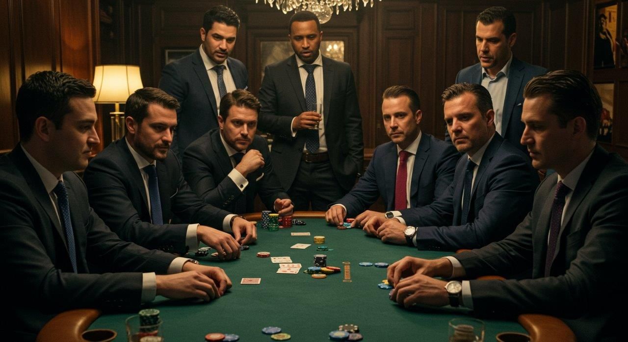 men in suits playing poker