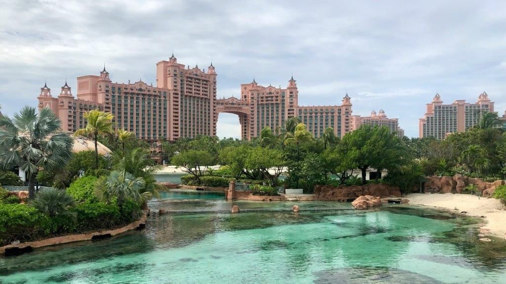 Wide view of the Atlantis Resort building complex in Bahamas