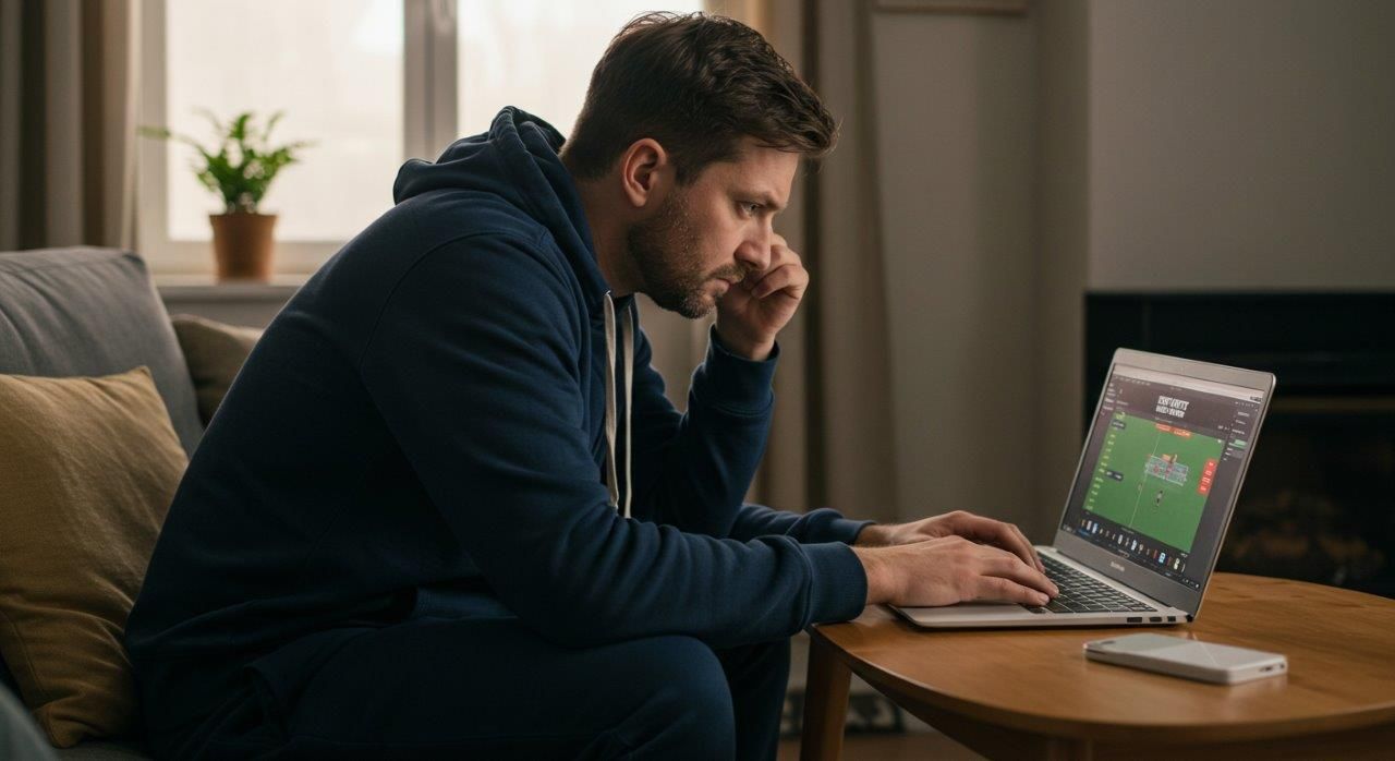 man betting on sports on laptop