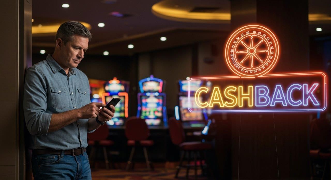 man on phone at casino with cashback banner displayed.jpg