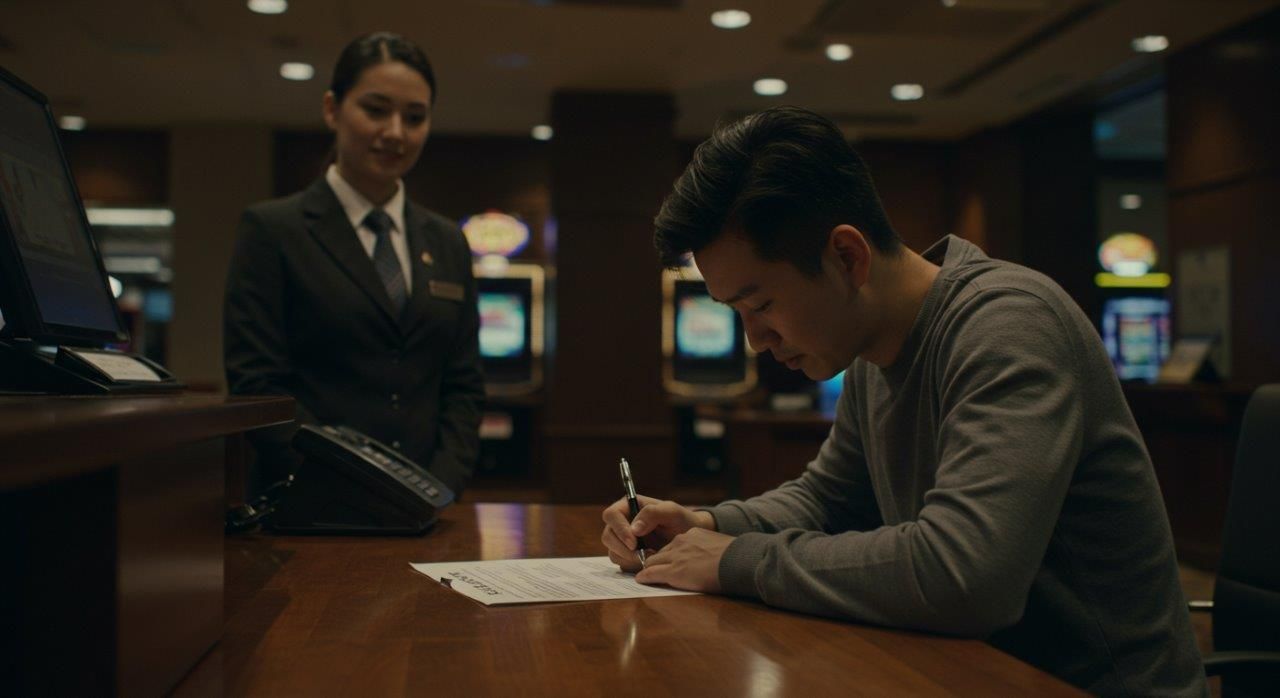 man signng self exclusion form at casino.jpg