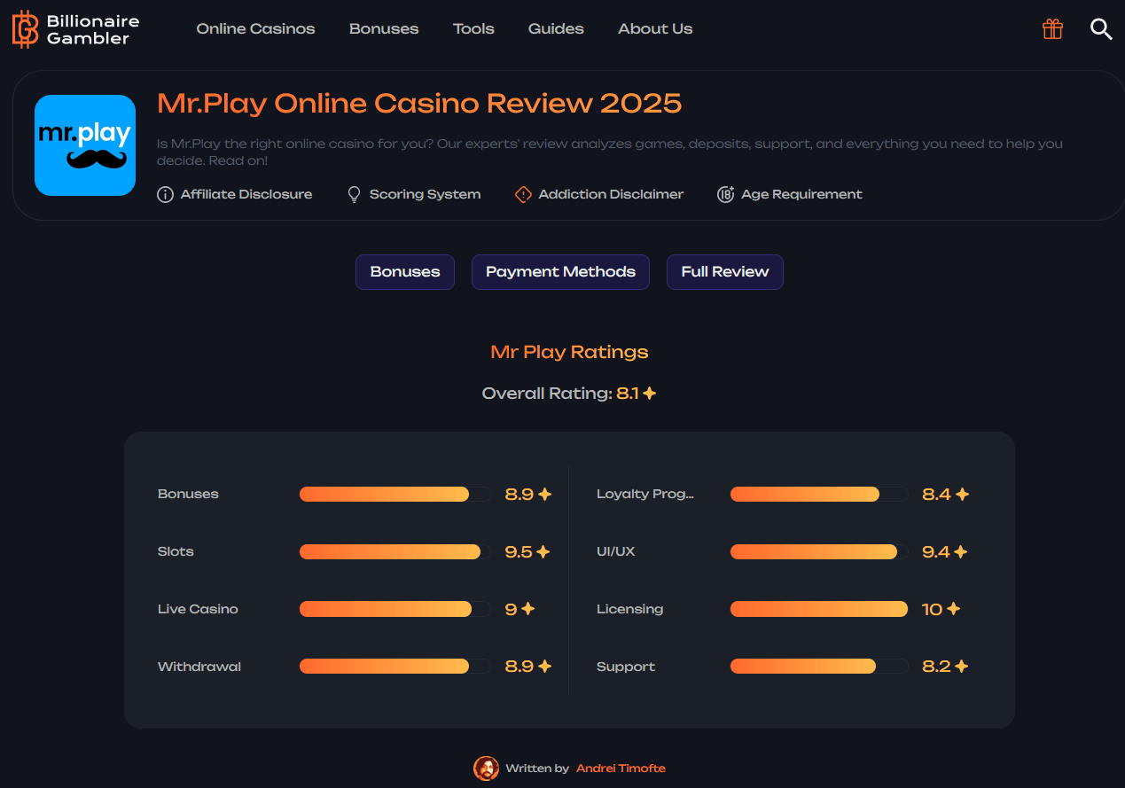 image showcasing mr play casino review overview