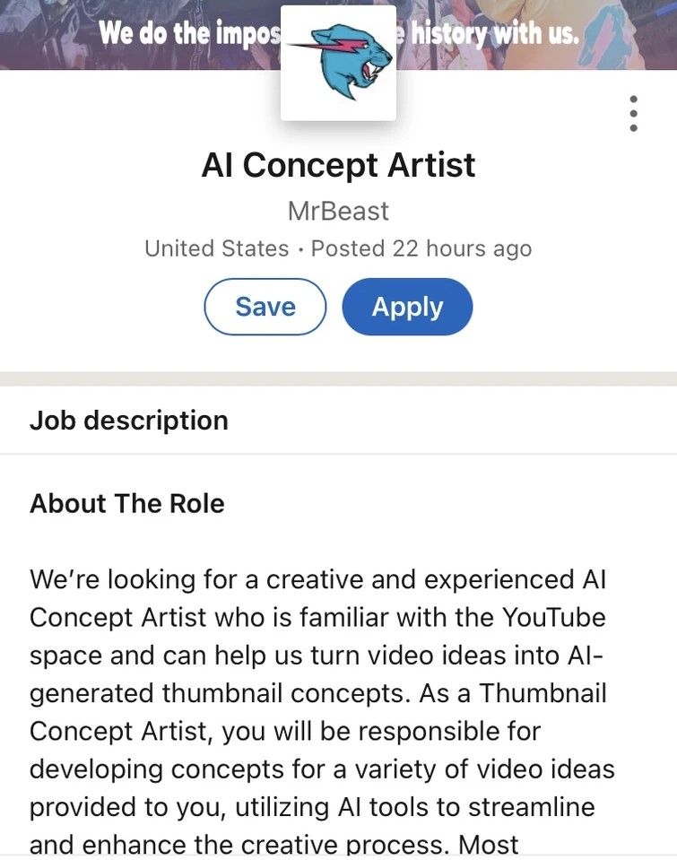 Linkedin job description for AI artist