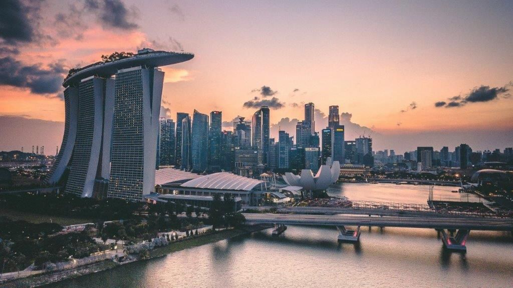 View of Singapore's central district with large skyscrapers